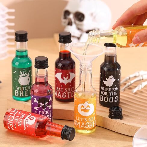 Meanplan 30 Pcs Christmas Liquor Bottles Bulk 1.7 oz Plastic Mini Wine Beverage Christmas Bottles with Label Stickers Black Screw Caps and Funnels for Xmas Party Favors Decorations in Saudi Arabia