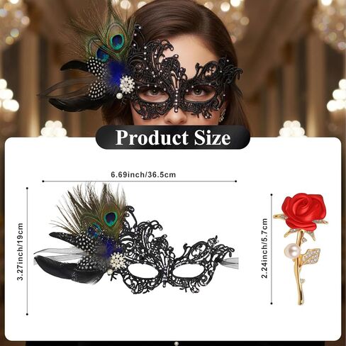 Lace Masquerade Mask for Women Feather Venetian Mask with Brooch for Masquerade Ball Halloween Party in Saudi Arabia