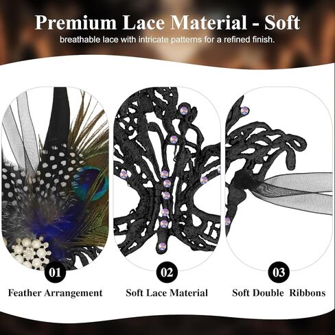 Lace Masquerade Mask for Women Feather Venetian Mask with Brooch for Masquerade Ball Halloween Party in Saudi Arabia