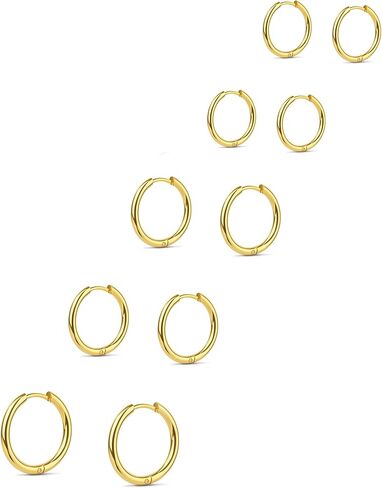 5 Pairs Small Huggie Hoop Earrings for Women, Stainless Steel Lightweight Hypoallergenic Silver/Gold Earrings for Sensitive Ears, Stackable Cartilage Hoop, Minimalist Everyday Jewelry (6/8/10/12/14mm) in Saudi Arabia