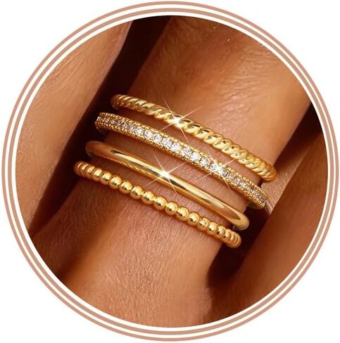Florideco Stackable Rings for Women Non Tarnish Dainty 14K Gold Plated Stacking Thin Ring Set Trendy Statement Minimalist Cubic Zirconia Band Rings Promise Engagement Rings Size 5-10 in Saudi Arabia