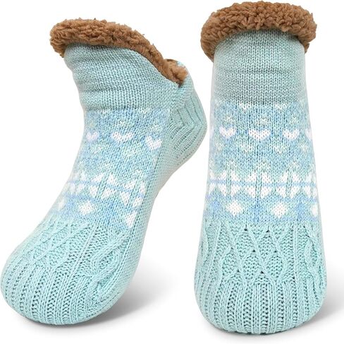 جوارب ZAKASA Fuzzy Slipper للنساء: جوارب شتوية دافئة منتفخة ومريحة ومبطنة بالصوف السميك ومريحة وغير قابلة للانزلاق في المنزل in Kuwait