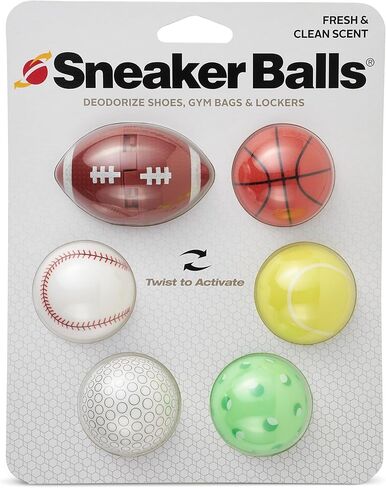 Sneaker Ball Shoe Odor Eliminator & Remover - Fresh, Clean Scent Blocks Odors - Twist-to-Activate - Compact & Durable - Fun, Colorful Designs - Ideal for Shoes, Gym Bags, Lockers, Pickleball, 6 Pack in Saudi Arabia