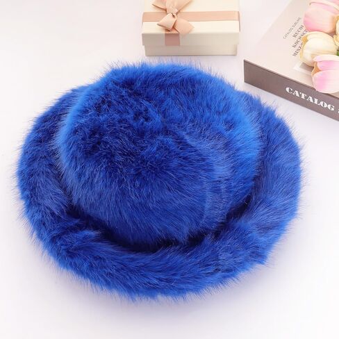 Oversized Winter Faux Fur Bucket Hat for Women Luxury Long Fur Wide Fluffy Moldable Brim in Saudi Arabia