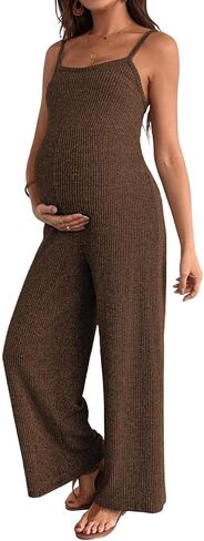 BLENCOT Maternity Ribbed Jumpsuit Sleeveless Square Neck Wide Leg Stretchy One Piece Romper in Saudi Arabia