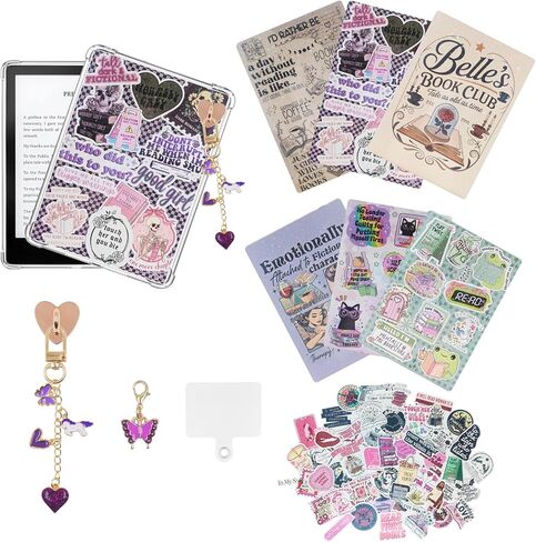 6PCS Inserts Cardstock Paper and 50PCS Book Stickers for Clear Case, with 3Pcs Charm Chain Set，E-reader Inserts Compatible with Paper White 11th-12th Gen,Gifts for Reading lovers in Saudi Arabia