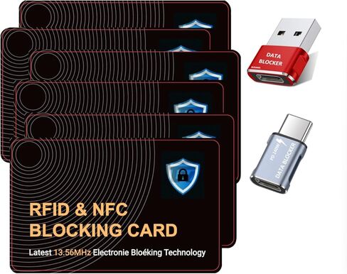 بطاقة حجب RFID، واقي بطاقة الائتمان، بطاقة واحدة تحمي محفظة المحفظة بالكامل، واقي بطاقة البنك RFID/NFC بدون تلامس، مانع بطاقة الهوية ATM، مع مانع بيانات 4 في 1. (أسود 5 عبوات) in Kuwait