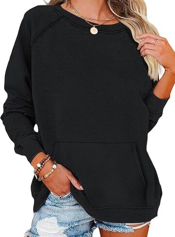 EADINVE Womens Casual Crew Neck Sweatshirt with Pockets Loose Fit Soft Long Sleeve Lightweight Pullover Tops Fall Clothes in Saudi Arabia