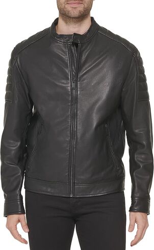 Cole Haan Mens Stand Collar Fully Lined Leather Jacket in Saudi Arabia