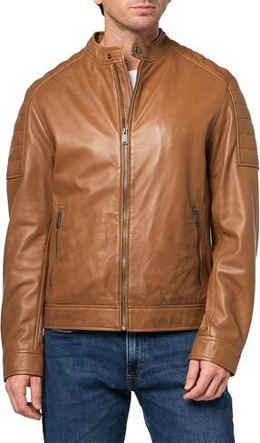 Cole Haan Mens Stand Collar Fully Lined Leather Jacket in Saudi Arabia