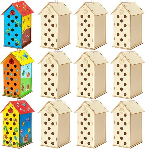 DoubleFill 24 Pack Wood Butterfly House Painting Crafts Kits My First Butterfly House DIY Art Craft Kit with Hemp Rope DIY Cedar Wooden Birdhouse for Building Bee Ladybug Habitat, No Paint in Saudi Arabia