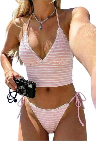 Verdusa Women's Halter Tankini Swimsuits 2 Piece Polka Dots Bikini Set Tie Backless Tops with Panty in Saudi Arabia
