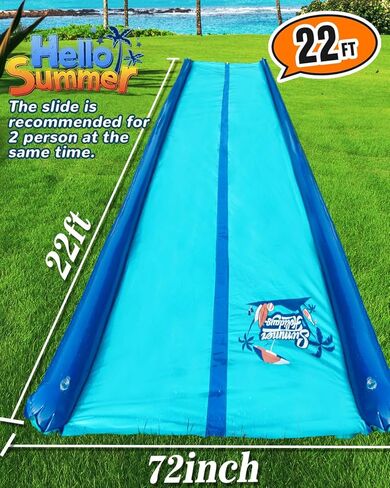Slip and Water Slide for Kids and Adults Backyard,2 Lanes Extra Long Inflatable Slip and Water Slide with Sprinkler and Bodyboards,Heavy Duty Summer Outdoor Water Toy,Blue Shark Theme in Saudi Arabia