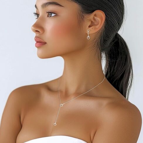 Dainty Horsebit Lariat باللون الفضي أو الذهبي، قلادة Y للفروسية بسيطة، مجوهرات غربية من النحاس المطلي بالفضة، قلادة على شكل قطرة خفيفة الوزن وحديثة للارتداء اليومي. هدية الحصان لها in Kuwait