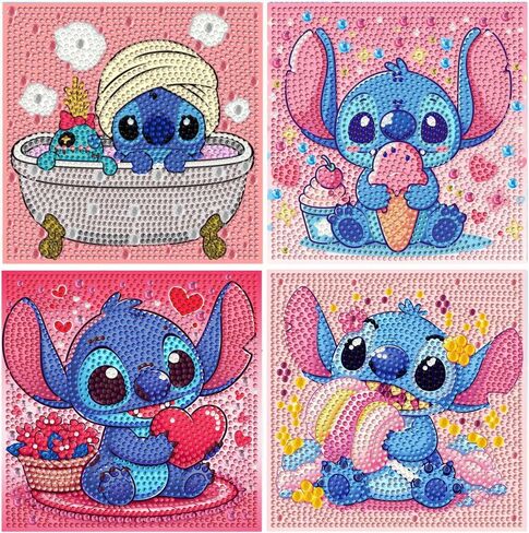 CraftyTime 4pack مجموعات الرسم الفني الماسي للأطفال، فن الماس الكرتوني للأطفال الذين تتراوح أعمارهم بين 4-8-12 عامًا، طقم أحجار كريمة كرتونية للمبتدئين للهدايا ديكور جدار المنزل (6x6 بوصة) in Kuwait