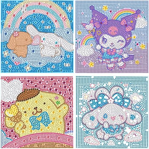 CraftyTime 4pack مجموعات الرسم الفني الماسي للأطفال، فن الماس الكرتوني للأطفال الذين تتراوح أعمارهم بين 4-8-12 عامًا، طقم أحجار كريمة كرتونية للمبتدئين للهدايا ديكور جدار المنزل (6x6 بوصة) in Kuwait