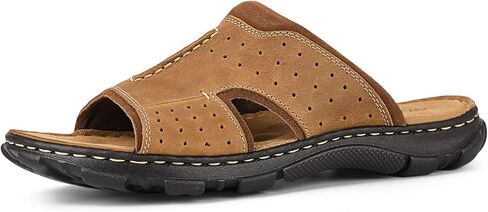 FIEEIF Men’s Original Leather Slide Sandals with Arch Support Hand-sewn Stitching Comfortable Cushion Walking Flip Flop Slip On Indoor Outdoor Summer Footwear in Kuwait