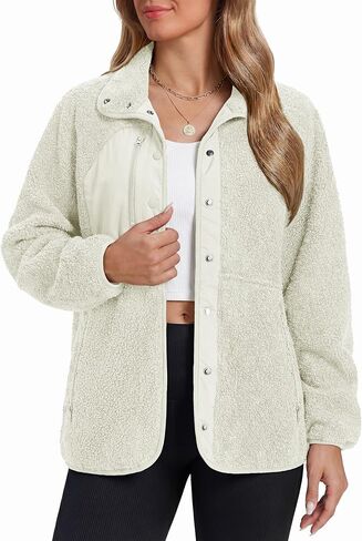 MAGCOMSEN Women's Fleece Jackets Fuzzy Button Down Sherpa Jacket Winter Warm Coat Casual Outwear with Pockets in Saudi Arabia