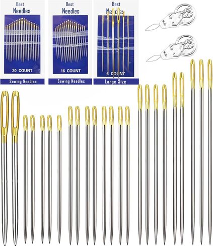 51 حزمة من إبر الخياطة اليدوية، 13 حجم كبير من إبر تطريز العين للخياطة، إصلاح جلد الدنيم، إبر غزل نسيج حادة لحرف نسج الكروشيه in Kuwait