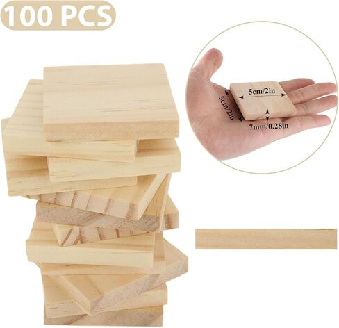 SHUESS 50 PCS 3x3 Wooden Squares for Crafts, Natural Blank Wood Square Blocks, 1/4 Inch Thick for Crafts, Wood Burning, Laser Engraving, and DIY in Saudi Arabia