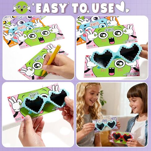 24 Pairs Heart Sunglasses Valentines Day Gift for Kids Classroom School with Valentines Day Cards, Bulk Heart Shaped Glasses for Kids Classroom Exchange School Gifts Party Favors Stuffers in Saudi Arabia