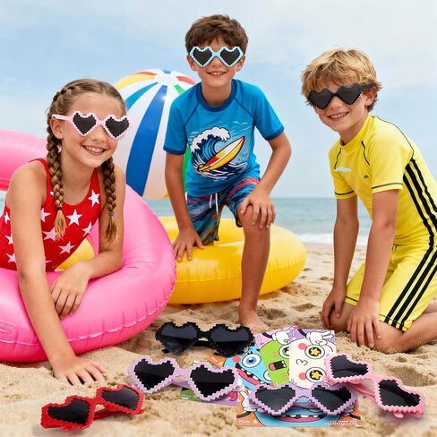 24 Pairs Heart Sunglasses Valentines Day Gift for Kids Classroom School with Valentines Day Cards, Bulk Heart Shaped Glasses for Kids Classroom Exchange School Gifts Party Favors Stuffers in Saudi Arabia