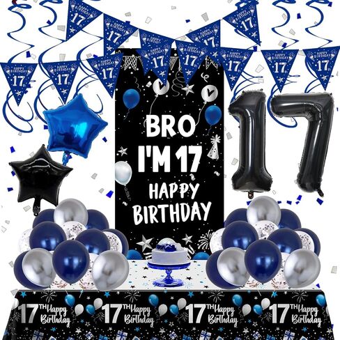 14th Birthday Decorations for Boys Girls, Dark Blue 14 Year Old Bday Decorations with Happy 14th Birthday Banner Backdrop Tablecloth, Party Supplies with 14 Balloon Numbers, Triangle Flag, Foil Stars in Saudi Arabia