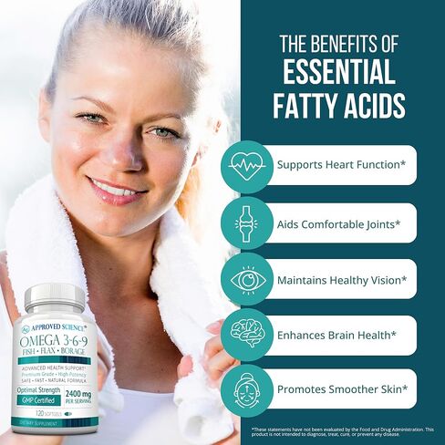 Approved Science Omega 3-6-9-2400mg Daily Blend of Fish, Flaxseed, and Borage Oils with Vitamin E - Wellness Support - Non-GMO, Mercury-Free - 120 Softgels - 2 Month Supply in Saudi Arabia