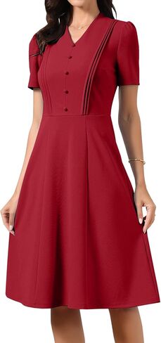 Allegra K Work Dresses for Women Midi Length Short Sleeve V Neck Button Decro A-Line Business Casual Dress in Saudi Arabia