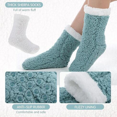 Foaincore 4 Pcs Fuzzy Slipper Socks with Gripper Non-slip Sherpa Sock for Men Women Thick Plush Warm Winter in Saudi Arabia