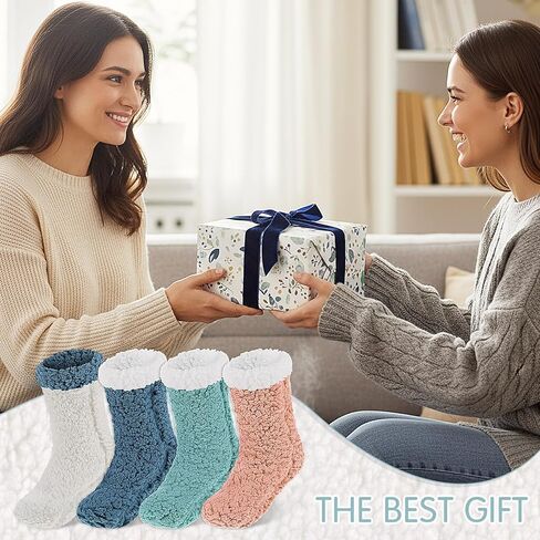 Foaincore 4 Pcs Fuzzy Slipper Socks with Gripper Non-slip Sherpa Sock for Men Women Thick Plush Warm Winter in Saudi Arabia