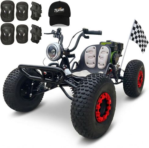 Zyliathor 212cc 4-Stroke Off Road Go Kart، حزام CVT يعمل بالغاز + سلسلة 420، F/N/R، تشغيل كهربائي وسحب، إطارات AT19x7-8، تعليق مستقل بأربع عجلات، 600 رطل (أحمر) in Saudi Arabia