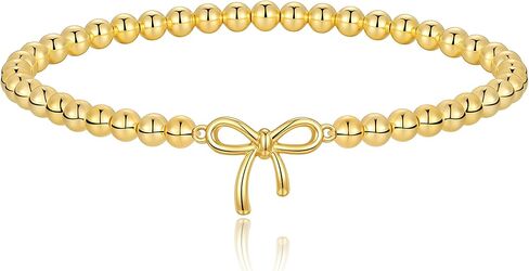 Gold Bracelets for Women, Cute 14K Gold/Silver Plated Stretch Beaded Bracelets for Women Trendy Stackable Charm Bracelet Dainty Adjustable Waterproof Non Tarnish Jewelry Gifts for Her in Saudi Arabia