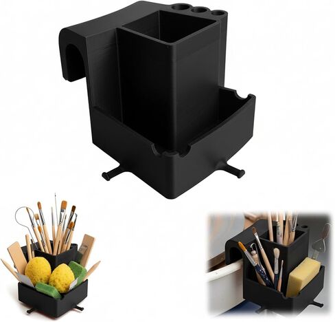 Pottery Wheel Tool Holder Ceramic Tool Organizer for Splash Pan, Multi-Compartment Storage Caddy for Sponges, Ribs, Brushes & Carving Tools, Essential Pottery Wheel Accessories for Artists (Brown) in Saudi Arabia