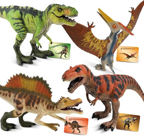 4 PCS Big Dinosaur Toys for Kids 3-5 Realistic Dinosaur Figures with Learning Cards & Movable Parts- Jumbo Dino Toys for Kids 5-7 Ideal Gift for Toddlers Boys Girls Ages 3+ in Saudi Arabia