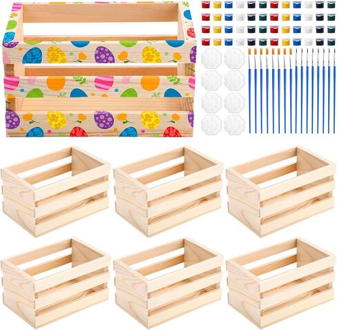 BrightRow 8 Pcs 5'' Small Wooden Crates for Crafts with Painting Sets Mini Unfinished Wood Crates Rustic Decorative DIY Wood Storage Boxes for Display Home Decor(White) in Saudi Arabia