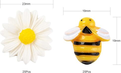 BEEFLYING 50Pcs Daisy Flower Bee Resin Charms Plastic Flatback Bee Charm Epoxy Charms for Jewelry Making Crafts Decor Supplies in Saudi Arabia