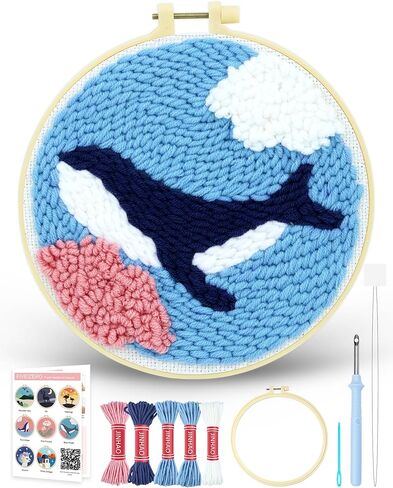 FIVEIZERO Punch Needle Kit for Beginners, Pink Flower Punch Embroidery Kit with Patterns, Yarn Punch Needle Art Craft Kit for Adults, DIY Punch Needling Starter Set in Kuwait