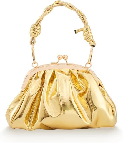 Huralona أنيق مطوي جلد نباتي مخلب حقيبة Ruched محفظة معدنية بولي Clutch كلاتش سحابة زلابية حقيبة للنساء in Kuwait