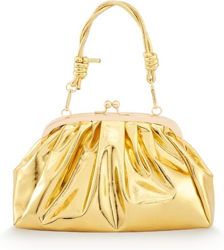 Huralona أنيق مطوي جلد نباتي مخلب حقيبة Ruched محفظة معدنية بولي Clutch كلاتش سحابة زلابية حقيبة للنساء in Kuwait