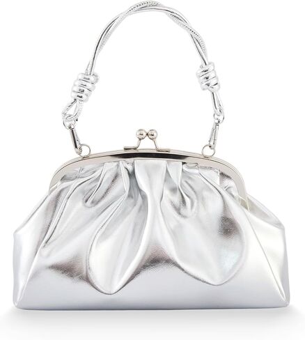 Huralona أنيق مطوي جلد نباتي مخلب حقيبة Ruched محفظة معدنية بولي Clutch كلاتش سحابة زلابية حقيبة للنساء in Kuwait
