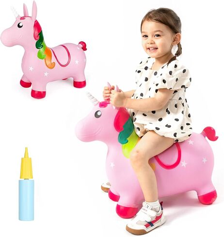 INPANY Bouncy Horse Toys for 2 Year Old Boy, Toddler Plush Bouncing Farm Animals, Inflatable Hopper, Jumping bounce Horse, Kid Ride on Rubber Bouncer, Outdoor Indoor Baby Birthday Gift for 3 4 Yr Girl in Kuwait