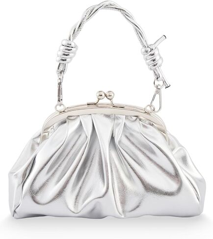 Huralona أنيق مطوي جلد نباتي مخلب حقيبة Ruched محفظة معدنية بولي Clutch كلاتش سحابة زلابية حقيبة للنساء in Kuwait