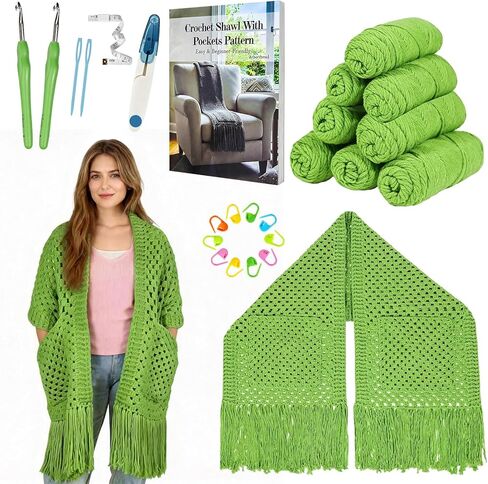 طقم كروشيه Arborthread للمبتدئين، طقم شال ووشاح كروشيه سهل الجيب للبالغين مع خيوط فاخرة وافرة لتناسب أحجام مختلفة، فيديو وتعليمات خطوة بخطوة، رمادي in Kuwait