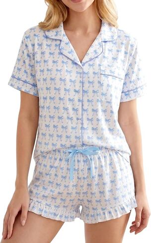 Cute Pajama Sets for Women Floral Bow Valentine's Heart Loungewear Short Sleeve Ruffle Cheetah Print Pjs in Saudi Arabia