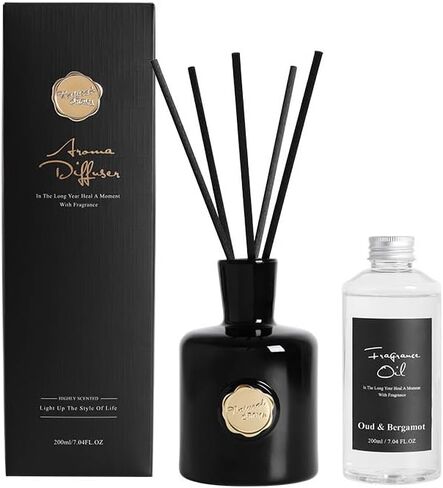 Reed Diffuser Set-Oud&Bergamot-Strong Scent, Long-Lasting Evaporation with Natural Reed Sticks & Essential Oils, Elegant Fragrance for Bathroom Bedroom Office Decor Air Fresh-Idea Gift for Christmas in Saudi Arabia