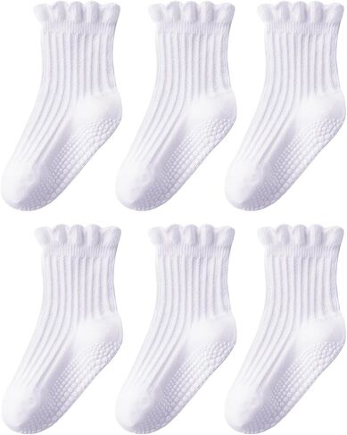 ALLOVIN 6 Pairs Baby & Toddler Girls Non-Slip Ruffle Lace Socks Soft Cotton Grip Socks Ideal Gift for Baby Shower & Birthday in Saudi Arabia