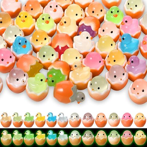 50 Pcs Easter Mini Resin Figures Easter Mini Ducks Egg Glow in The Dark Resin Animals Tiny Ducks Miniature Figurines Tiny Animals for Egg Fillers Garden Dollhouse Landscape Party Favors in Saudi Arabia