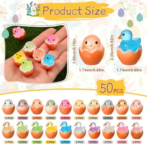 50 Pcs Easter Mini Resin Figures Easter Mini Ducks Egg Glow in The Dark Resin Animals Tiny Ducks Miniature Figurines Tiny Animals for Egg Fillers Garden Dollhouse Landscape Party Favors in Saudi Arabia