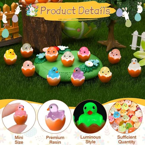 50 Pcs Easter Mini Resin Figures Easter Mini Ducks Egg Glow in The Dark Resin Animals Tiny Ducks Miniature Figurines Tiny Animals for Egg Fillers Garden Dollhouse Landscape Party Favors in Saudi Arabia